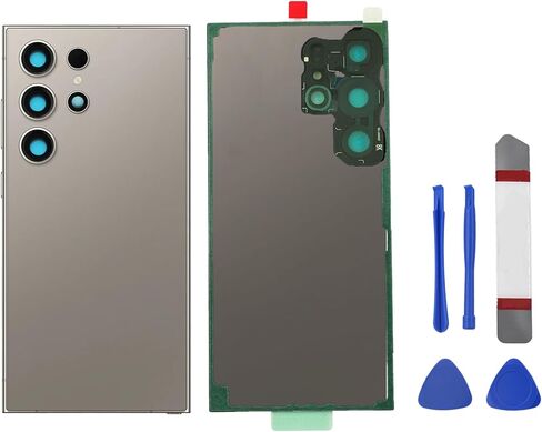 استبدال الزجاج الخلفي Galaxy S24 Ultra الخلفي لـ Samsung Galaxy S24 Ultra و Galaxy S24 Ultra 5G بديل للزجاج الخلفي مع عدسة كاميرا مثبتة مسبقًا ومجموعات أدوات إصلاح لاصق + (رمادي داكن) in Kuwait