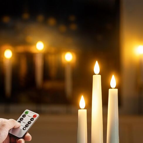 Homemory 3 قطع شموع مستدقة شمعية عديمة اللهب مع جهاز تحكم عن بعد، شموع عديمة اللهب LED شموع كلاسيكية طويلة، شموع مستدقة تعمل بالبطارية لغرفة النوم وغرفة الطعام، أبيض، 9.6 بوصة in Kuwait