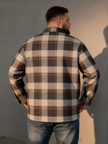 قميص رجالي من الفلانيل كبير وطويل منقوش، سترة بأكمام طويلة وأزرار ناعمة، 3XL-7XL in Kuwait