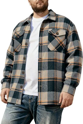 قميص رجالي من الفلانيل كبير وطويل منقوش، سترة بأكمام طويلة وأزرار ناعمة، 3XL-7XL in Kuwait