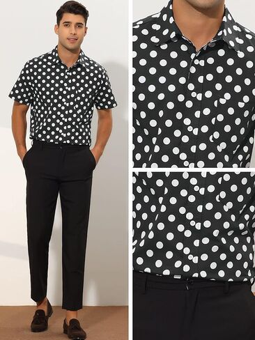 Lars Amadeus Polka Dots Dress Shirts for Men's Slim Fit Short Sleeves Button Summer Shirts in Saudi Arabia