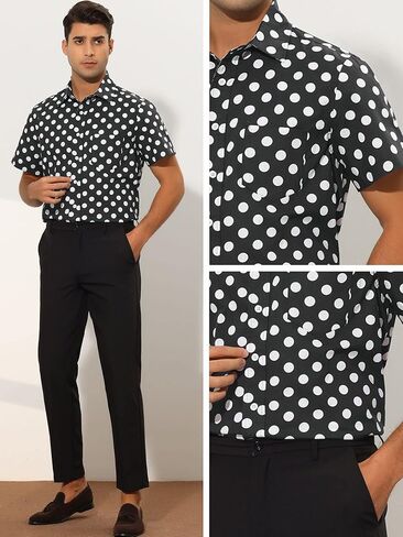 Lars Amadeus Polka Dots Dress Shirts for Men's Slim Fit Short Sleeves Button Summer Shirts in Saudi Arabia