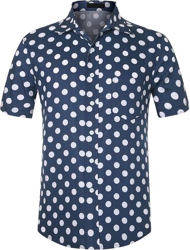 Lars Amadeus Polka Dots Dress Shirts for Men's Slim Fit Short Sleeves Button Summer Shirts in Saudi Arabia