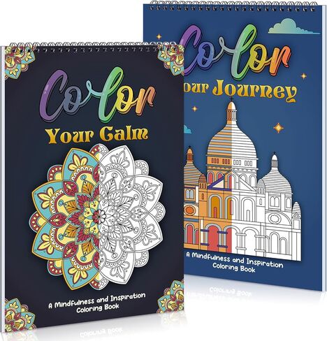 2 Pack Adult Coloring Books, 8.3×11.7in Exquisite Pattern Coloring &Activity Book for Relaxation, Spiral Bound Coloring Book for Adults, Ideal for DIY, Mindfulness Relaxation Gifts in Kuwait