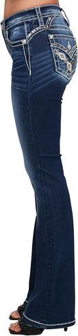 Miss Me Women's Nyah Cross Stitched Western Embellished Faux Flap Pockets Mid-Rise Bootcut Jeans in Saudi Arabia