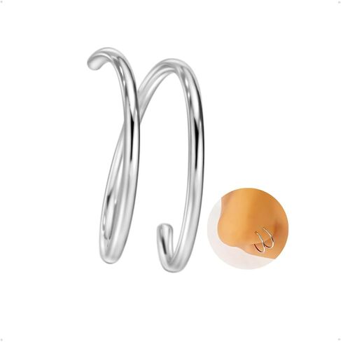 20 Gauge 10mm Thin Double Nose Ring Hoop for Single Piercing, 1.5mm Birthstone Nose Ring Stud, Surgical Steel Silver Spiral Twist Hoop for Women Men in Saudi Arabia