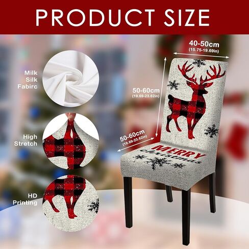 Nuxovilar Plaid Reindeer Christmas Chair Covers Stretch 23.6x70 Inches - Dining Chair Slipcovers Set of 6, Festive Xmas Decor for Home Kitchen Holiday Gatherings in Saudi Arabia