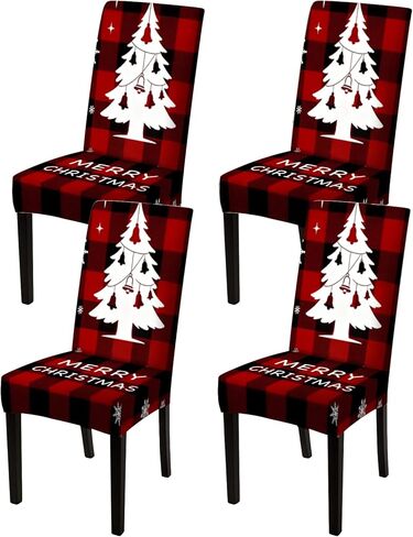 Nuxovilar Plaid Reindeer Christmas Chair Covers Stretch 23.6x70 Inches - Dining Chair Slipcovers Set of 6, Festive Xmas Decor for Home Kitchen Holiday Gatherings in Saudi Arabia