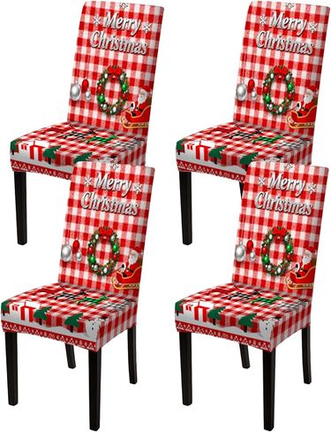Nuxovilar Plaid Reindeer Christmas Chair Covers Stretch 23.6x70 Inches - Dining Chair Slipcovers Set of 6, Festive Xmas Decor for Home Kitchen Holiday Gatherings in Saudi Arabia