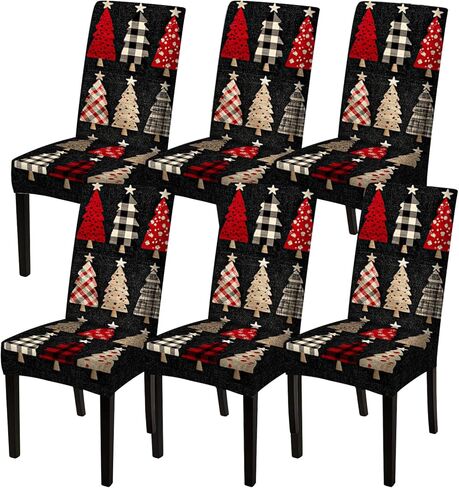 Nuxovilar Plaid Reindeer Christmas Chair Covers Stretch 23.6x70 Inches - Dining Chair Slipcovers Set of 6, Festive Xmas Decor for Home Kitchen Holiday Gatherings in Saudi Arabia
