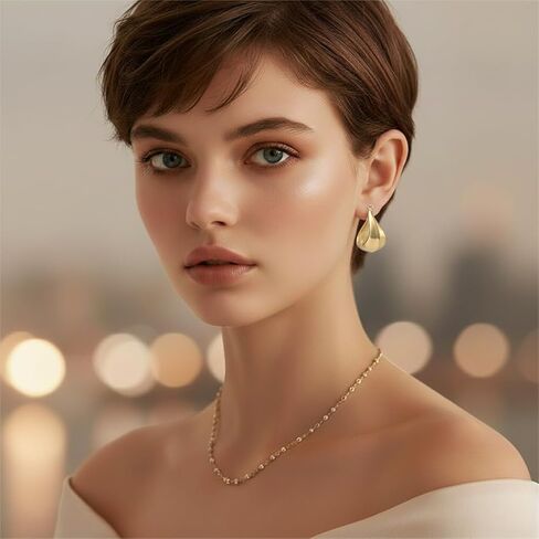 Gold Plated Hoop Earrings for Women 14K Gold Plated Earrings for Women 14 Karat Hoops Earring Hypoallergenic Twisted Irregular-Shaped Design Hoops Earring for Womens 25mm in Kuwait