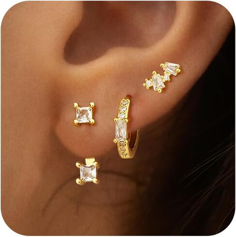 VIROMY Gold Stud Hoop Earrings Stacks for Women - 3 Earring Sets for 3 Holes Multiple Piercing Dainty Gold Plated Small Earrings Set Jewelry Gifts for Women in Saudi Arabia