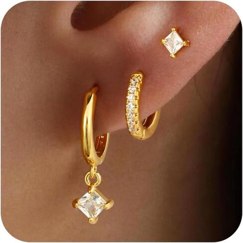 VIROMY Gold Stud Hoop Earrings Stacks for Women - 3 Earring Sets for 3 Holes Multiple Piercing Dainty Gold Plated Small Earrings Set Jewelry Gifts for Women in Saudi Arabia