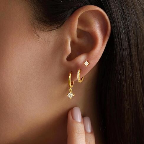 VIROMY Gold Stud Hoop Earrings Stacks for Women - 3 Earring Sets for 3 Holes Multiple Piercing Dainty Gold Plated Small Earrings Set Jewelry Gifts for Women in Saudi Arabia