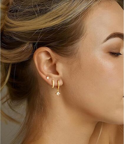 VIROMY Gold Stud Hoop Earrings Stacks for Women - 3 Earring Sets for 3 Holes Multiple Piercing Dainty Gold Plated Small Earrings Set Jewelry Gifts for Women in Saudi Arabia