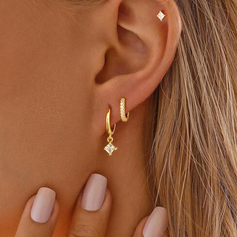 VIROMY Gold Stud Hoop Earrings Stacks for Women - 3 Earring Sets for 3 Holes Multiple Piercing Dainty Gold Plated Small Earrings Set Jewelry Gifts for Women in Saudi Arabia