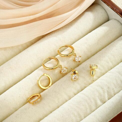VIROMY Gold Stud Hoop Earrings Stacks for Women - 3 Earring Sets for 3 Holes Multiple Piercing Dainty Gold Plated Small Earrings Set Jewelry Gifts for Women in Saudi Arabia