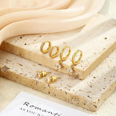 VIROMY Gold Stud Hoop Earrings Stacks for Women - 3 Earring Sets for 3 Holes Multiple Piercing Dainty Gold Plated Small Earrings Set Jewelry Gifts for Women in Saudi Arabia