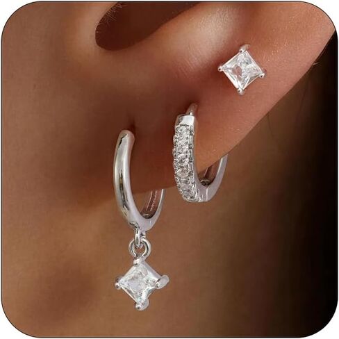 VIROMY Gold Stud Hoop Earrings Stacks for Women - 3 Earring Sets for 3 Holes Multiple Piercing Dainty Gold Plated Small Earrings Set Jewelry Gifts for Women in Saudi Arabia