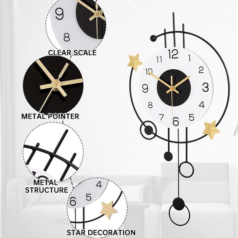 SIN&MI Large Wall Clocks for Living Room,Silent Non-Ticking Quartz Battery Operated,Modern Decorative Wall Clock for Kitchen Bathroom Bedroom Home Wall Decor,12.5 * 25.5 Inch in Saudi Arabia