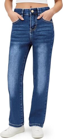 PATPAT Girls Bootcut Jeans 4-14Y, Elastic Waist Jeans with Pockets Straight Leg Pants in Saudi Arabia