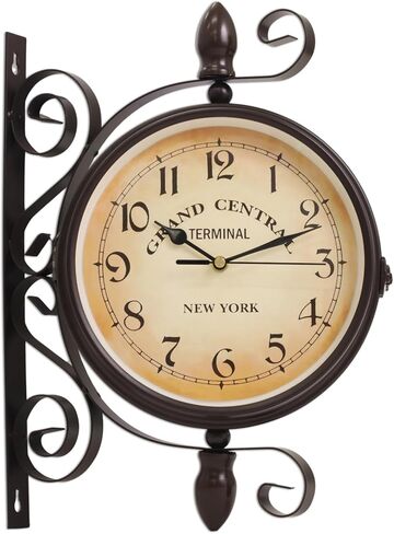 Japard Vintage Wall Clock, Antique Unique Industrial Double Sided Decorative Retro Old Style, Wall Mounted Battery Operated Dark Brown in Saudi Arabia