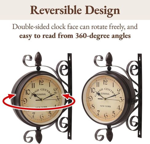 Japard Vintage Wall Clock, Antique Unique Industrial Double Sided Decorative Retro Old Style, Wall Mounted Battery Operated Dark Brown in Saudi Arabia
