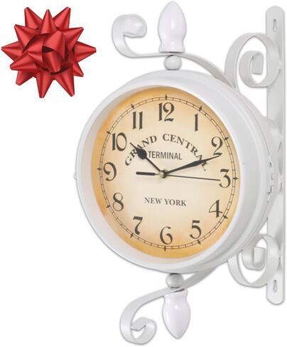 Japard Vintage Wall Clock, Antique Unique Industrial Double Sided Decorative Retro Old Style, Wall Mounted Battery Operated Dark Brown in Saudi Arabia