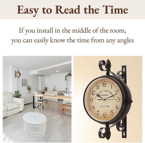 Japard Vintage Wall Clock, Antique Unique Industrial Double Sided Decorative Retro Old Style, Wall Mounted Battery Operated Dark Brown in Saudi Arabia