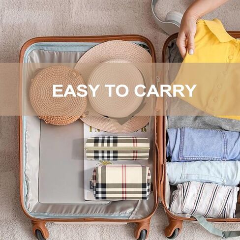 MAANGE Small Makeup Bag for Purse, 2 PCS Cosmetic Bag for Women Travel Makeup Pouch Leather Make up Bag Portable Zipper Pouch Brushes Bag - khaki plaid in Kuwait