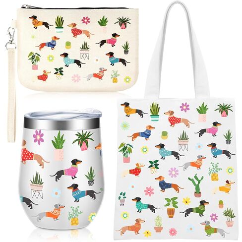 3 Pcs Christmas Dachshund Gifts for Women 12 oz Dachshunds Coffee Mug, Weiner Dog Tote Bag and Reusable Aesthetic Makeup Bag Gift for Dog Lover Party Favor Birthday Thanksgiving in Saudi Arabia