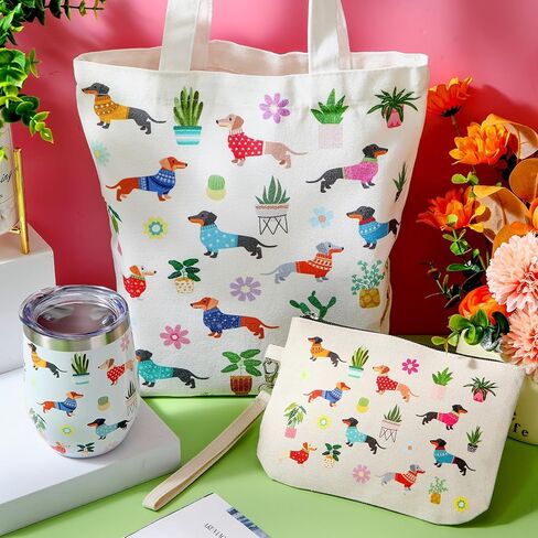 3 Pcs Christmas Dachshund Gifts for Women 12 oz Dachshunds Coffee Mug, Weiner Dog Tote Bag and Reusable Aesthetic Makeup Bag Gift for Dog Lover Party Favor Birthday Thanksgiving in Saudi Arabia