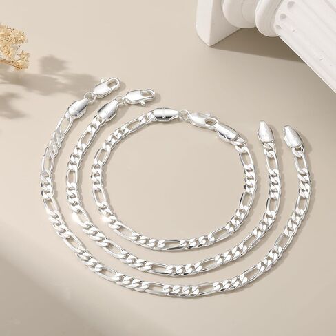 S925 فضة سوار فيجارو مسطح للنساء، 5 مم من الفضة الاسترليني القمح سلسلة ربط سوار للنساء مجوهرات هدية in Kuwait