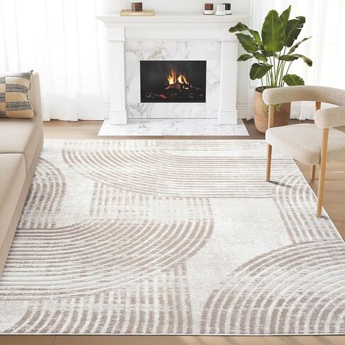 Abani Cream Area Rug for Living Room, Bedroom -Mid-Century Modern- 6' x 9' -Durable & Easy to Clean in Saudi Arabia