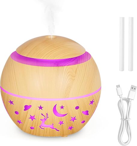 200ml Essential Oil Diffuser, Small Humidifiers for Bedroom with USB Charging, LED Lights, 2 Filter Sticks, Portable Wood Grain Quiet Aromatherapy Mist Diffusers, Gift for Girls in Saudi Arabia