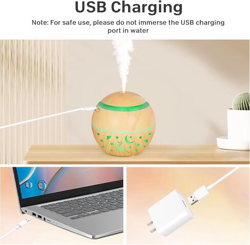 200ml Essential Oil Diffuser, Small Humidifiers for Bedroom with USB Charging, LED Lights, 2 Filter Sticks, Portable Wood Grain Quiet Aromatherapy Mist Diffusers, Gift for Girls in Saudi Arabia