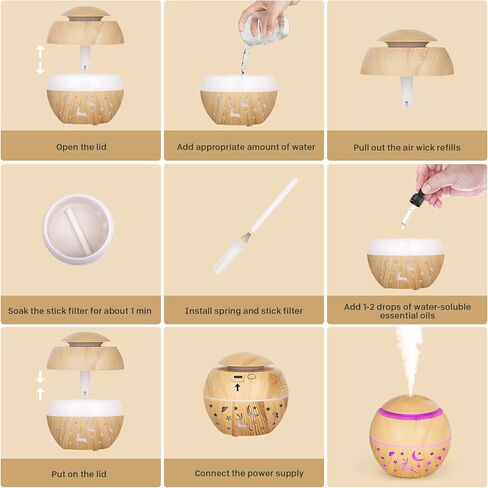 200ml Essential Oil Diffuser, Small Humidifiers for Bedroom with USB Charging, LED Lights, 2 Filter Sticks, Portable Wood Grain Quiet Aromatherapy Mist Diffusers, Gift for Girls in Saudi Arabia