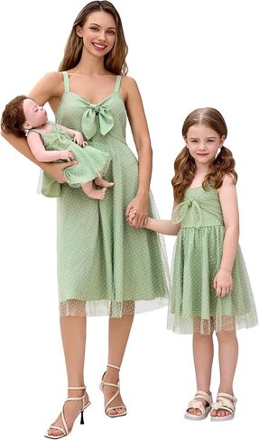 AWIBMK Mommy and Me Dress Swiss Dot Bowknot Mother Daughter Matching Sundress Summer Casual Holiday Slip Dresses in Saudi Arabia