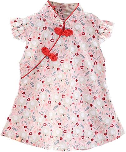 Toddler Girls Chinese Qipao Hanfu Dress Ruffle Short Sleeve Buckle Traditional Cheongsam Kids Cute Lunar New Year Gown in Saudi Arabia