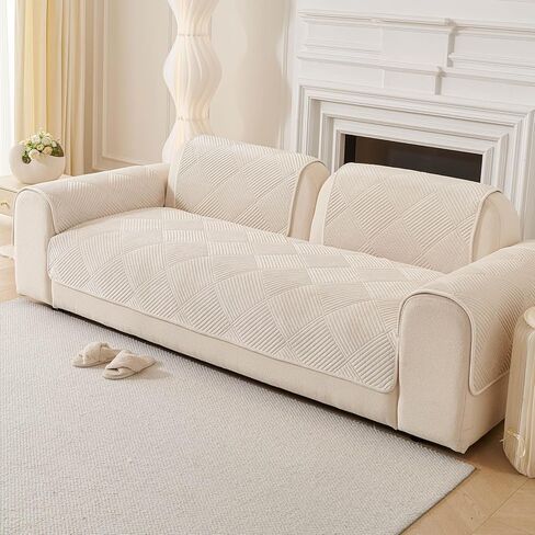 vctops Velvet Sofa Cover for Dogs Washable Non Slip Couch Protector for Armrest/Backrest, Soft Thick Quilted Sofa Slipcover for Puppy Cat Pet Kids, Only 1 PC (Beige,35"x35") in Saudi Arabia