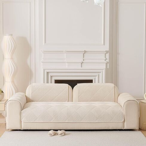 vctops Velvet Sofa Cover for Dogs Washable Non Slip Couch Protector for Armrest/Backrest, Soft Thick Quilted Sofa Slipcover for Puppy Cat Pet Kids, Only 1 PC (Beige,35"x35") in Saudi Arabia
