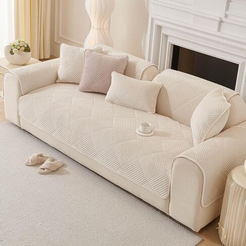vctops Velvet Sofa Cover for Dogs Washable Non Slip Couch Protector for Armrest/Backrest, Soft Thick Quilted Sofa Slipcover for Puppy Cat Pet Kids, Only 1 PC (Beige,35"x35") in Saudi Arabia