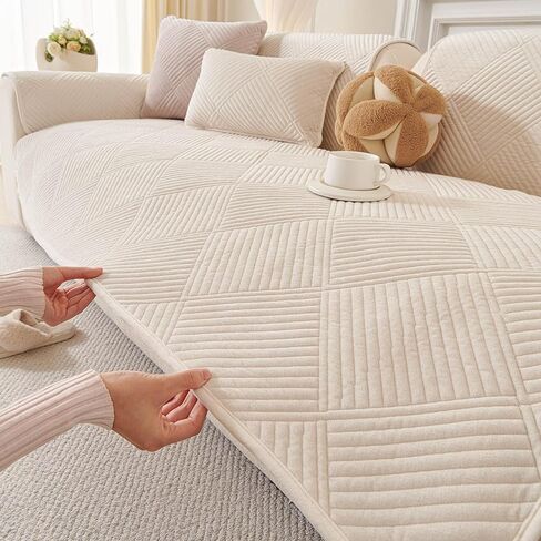 vctops Velvet Sofa Cover for Dogs Washable Non Slip Couch Protector for Armrest/Backrest, Soft Thick Quilted Sofa Slipcover for Puppy Cat Pet Kids, Only 1 PC (Beige,35"x35") in Saudi Arabia