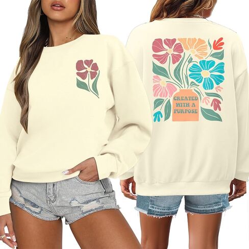 MOUSYA بلوزات مسيحية للنساء الكتاب المقدس الآية قميص يسوع الأزهار البلوز الإيمان الديني Crewneck كم طويل بلايز in Saudi Arabia