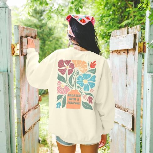 MOUSYA بلوزات مسيحية للنساء الكتاب المقدس الآية قميص يسوع الأزهار البلوز الإيمان الديني Crewneck كم طويل بلايز in Saudi Arabia