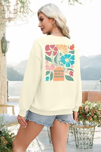 MOUSYA بلوزات مسيحية للنساء الكتاب المقدس الآية قميص يسوع الأزهار البلوز الإيمان الديني Crewneck كم طويل بلايز in Saudi Arabia