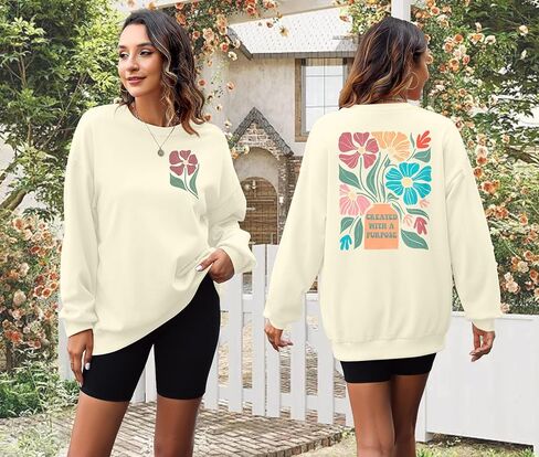 MOUSYA بلوزات مسيحية للنساء الكتاب المقدس الآية قميص يسوع الأزهار البلوز الإيمان الديني Crewneck كم طويل بلايز in Saudi Arabia