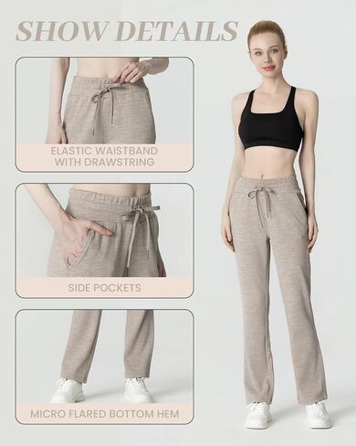 Women's Micro Flared Fleeced Sweatpants - Elastic Waist Drawstring, Warm Fleece for Winter Daily Wear in Saudi Arabia