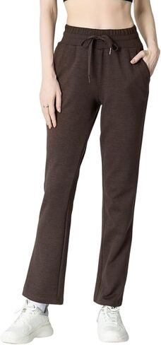 Women's Micro Flared Fleeced Sweatpants - Elastic Waist Drawstring, Warm Fleece for Winter Daily Wear in Saudi Arabia