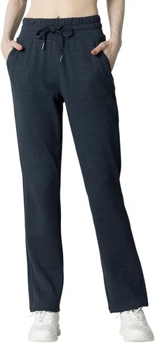 Women's Micro Flared Fleeced Sweatpants - Elastic Waist Drawstring, Warm Fleece for Winter Daily Wear in Saudi Arabia